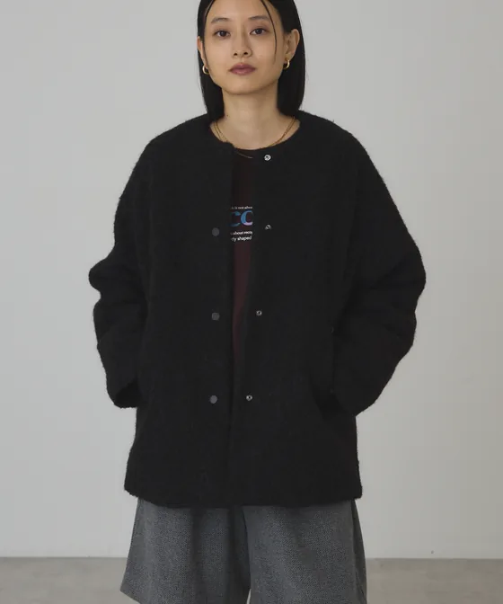 AMERICAN HOLIC ブラッシュドメルトンノーカラーブルゾン