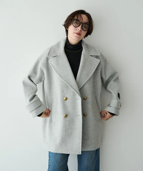 YECCA VECCA ウール混ミドル丈Pコート