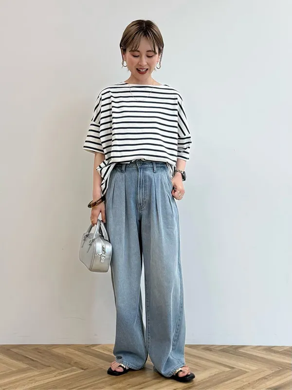 定番のボーダープルオーバー×デニムコーデはシルエットで今っぽく更新 | 28度服装