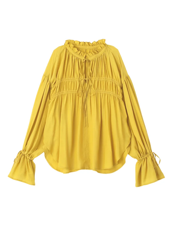 シャーリングギャザーリボンブラウス