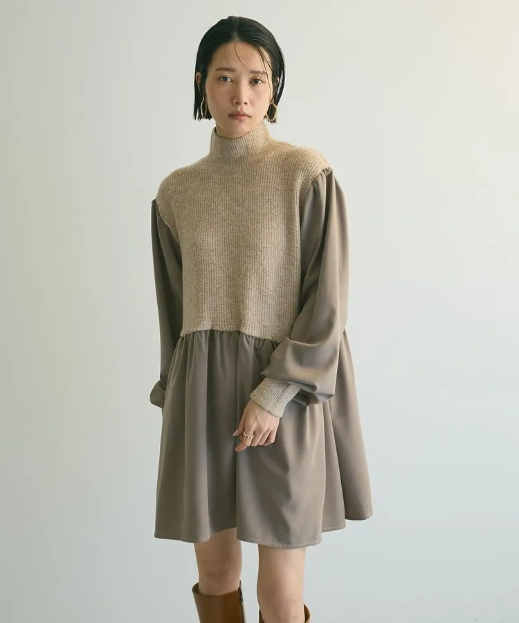 a.布帛切り替えニットミニワンピース | PRE ORDER 10%OFF Campaign
