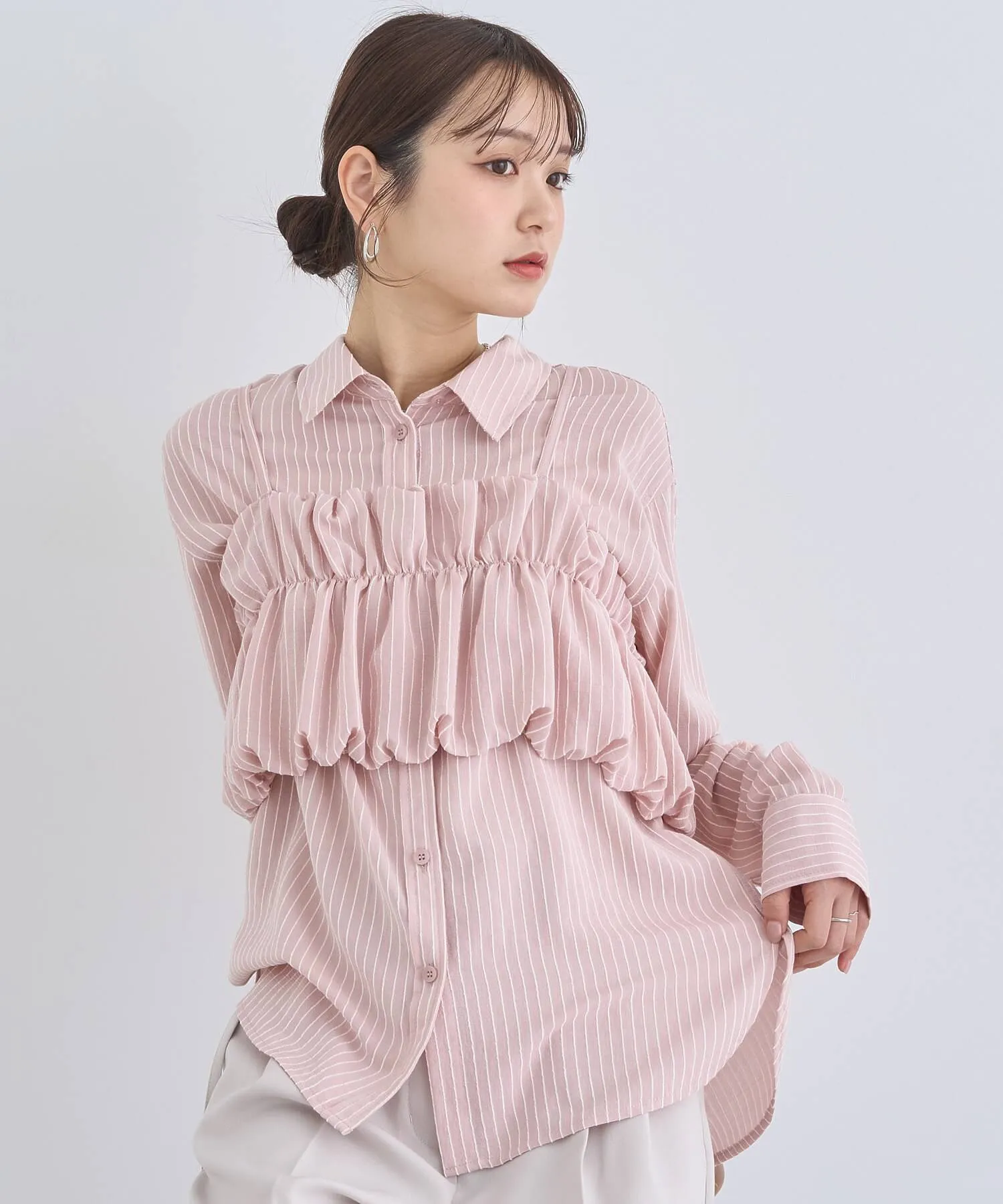 SET2点起毛ストライプシャツ+バルーンビスチェ | PRE ORDER 10%OFF Campaign