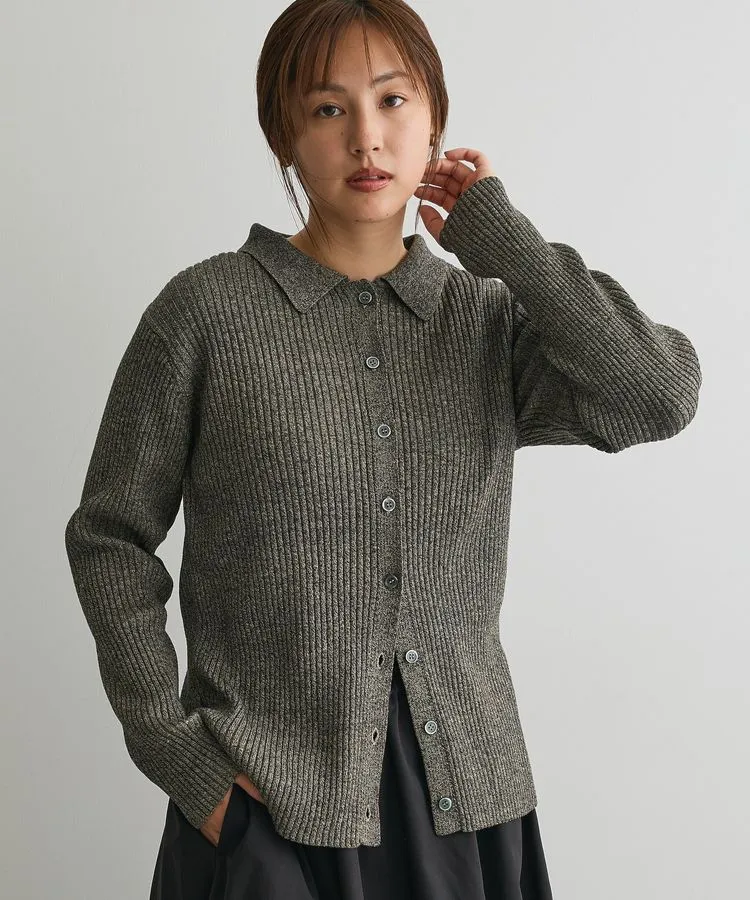 ミックスカラーポロ襟ニットカーディガン