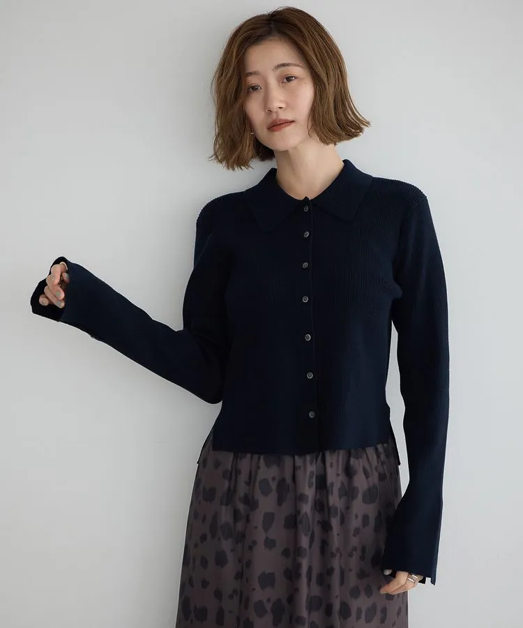 襟付きニットカーディガン