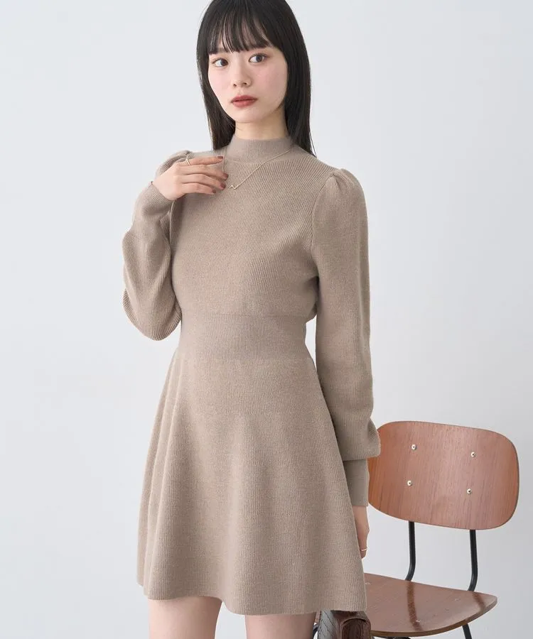 ウエストリブフレアニットミニワンピース