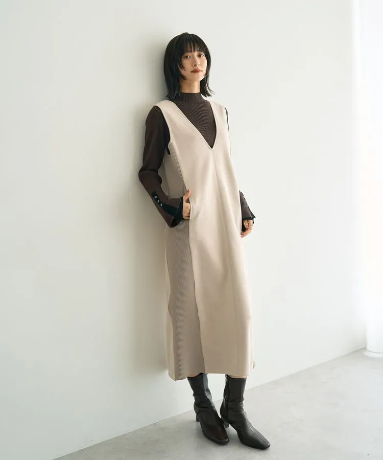 ニット切替フェイクスエードジャンスカ