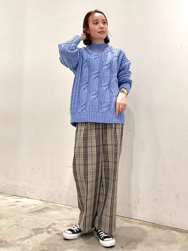 こなれ感を醸すワイドシルエットが狙い目|チェックパンツ コーデ