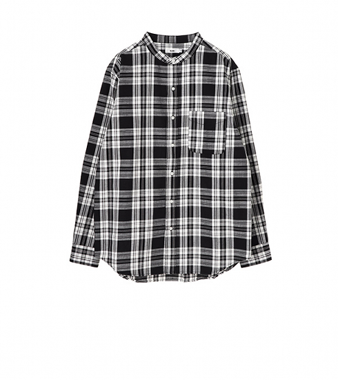 バンドカラーブラックウォッチシャツ｜2018秋のデートはトレンド×リラックスファッションで