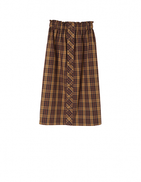 フロント釦ギャザースカート｜ママとキッズのおしゃれでプチプラな秋コーデ
