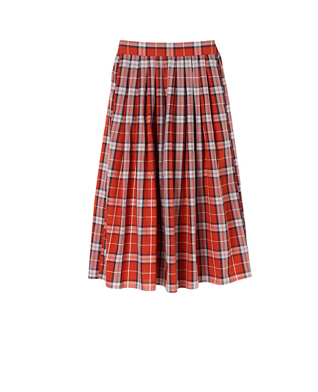 エシカルシルク混タックギャザースカート｜秋らしいチェック柄のシャツとロングスカートで親子リンクコーデ