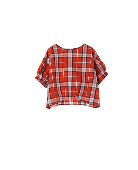 エシカルシルク混ドロップ袖ボリュームブラウス｜秋らしいチェック柄のシャツとロングスカートで親子リンクコーデ