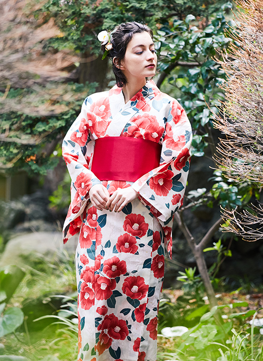 (あ384)涼し気な色味で、柔らかな色柄 縦縞ストライプ 桜の花 現代浴衣